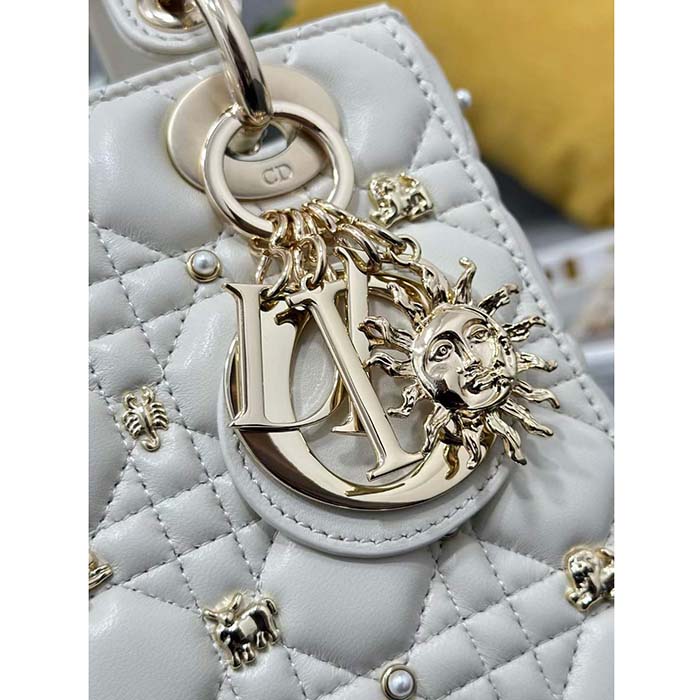 Dior CD Women Small Lady Dior My ABCDior Bag Latte Cannage Lambskin