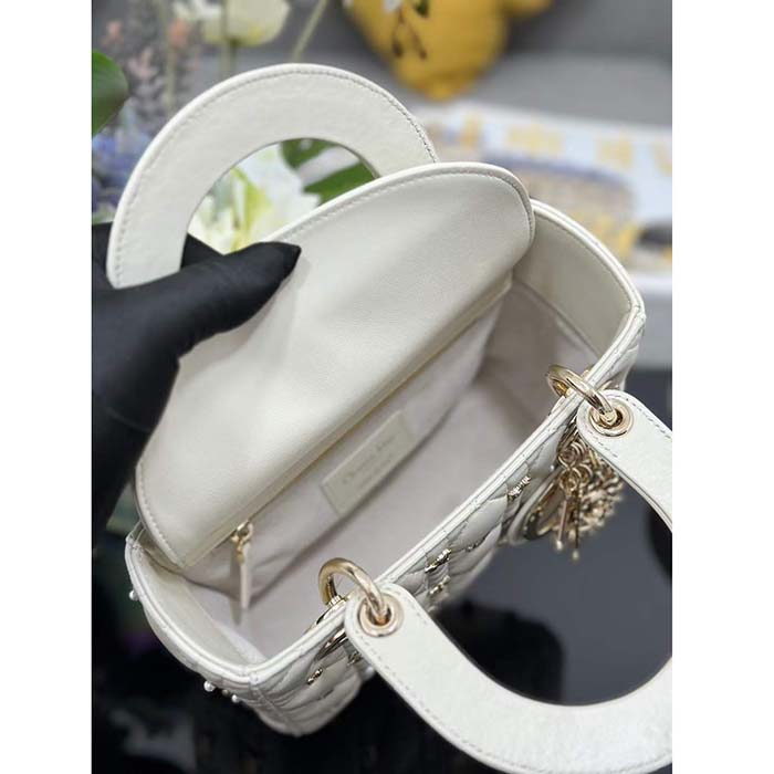 Dior CD Women Small Lady Dior My ABCDior Bag Latte Cannage Lambskin