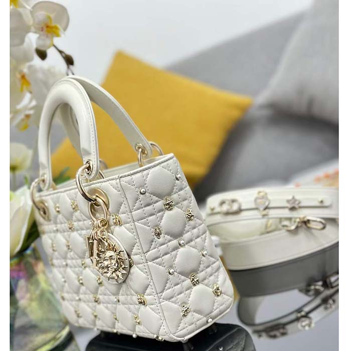 Dior CD Women Small Lady Dior My ABCDior Bag Latte Cannage Lambskin
