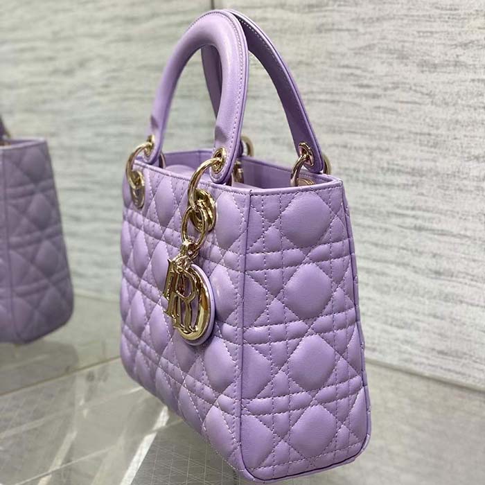 Dior CD Women Small Lady Dior My ABCDior Bag Lilac Cannage Lambskin