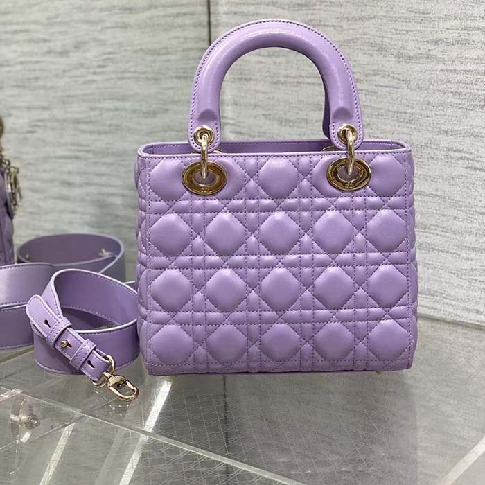 Dior CD Women Small Lady Dior My ABCDior Bag Lilac Cannage Lambskin
