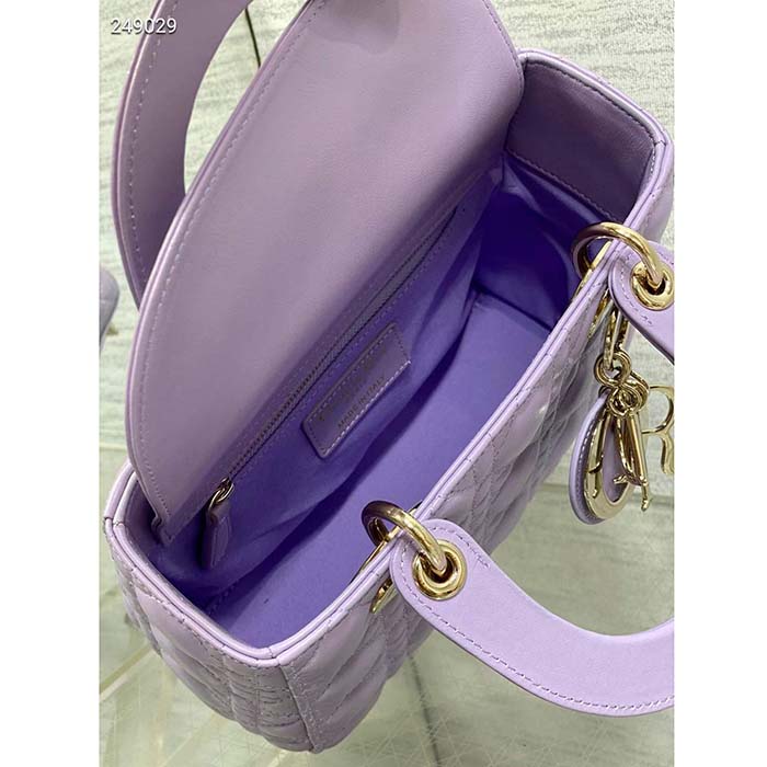 Dior CD Women Small Lady Dior My ABCDior Bag Lilac Cannage Lambskin