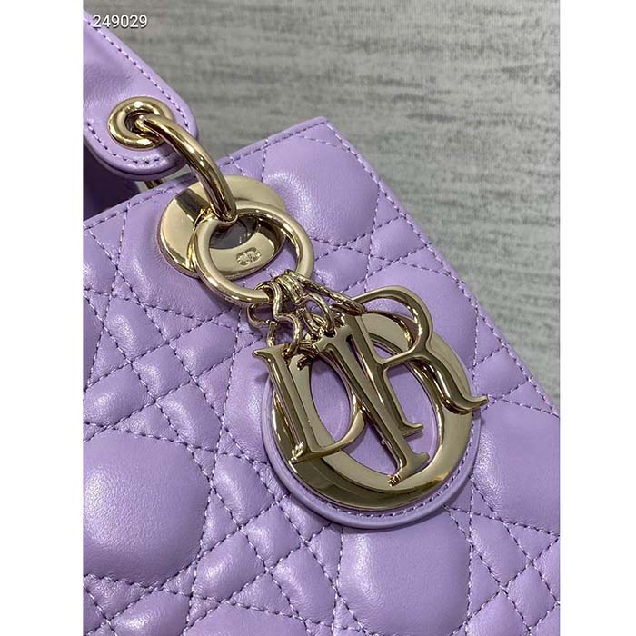 Dior CD Women Small Lady Dior My ABCDior Bag Lilac Cannage Lambskin