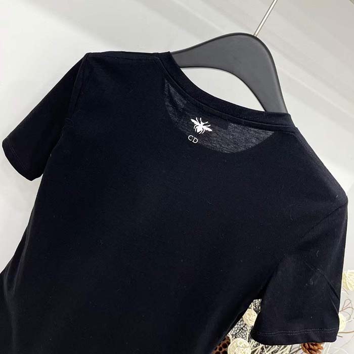Dior Men T-Shirt Black White Cotton Linen Jersey Eiffel Tower Motif