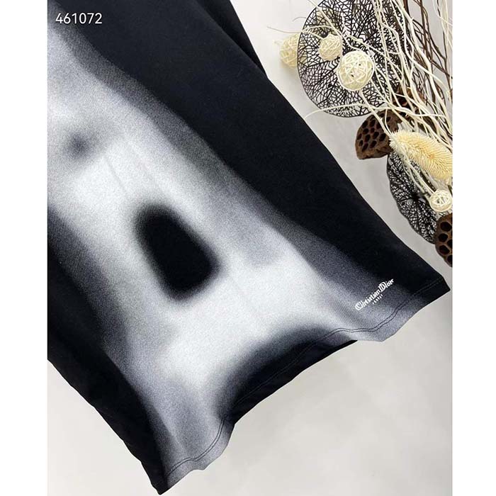 Dior Men T-Shirt Black White Cotton Linen Jersey Eiffel Tower Motif