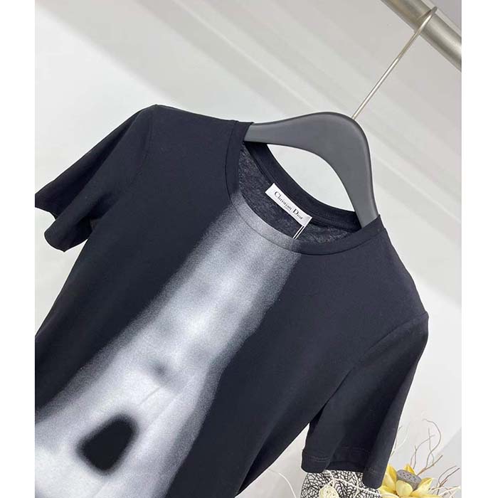 Dior Men T-Shirt Black White Cotton Linen Jersey Eiffel Tower Motif