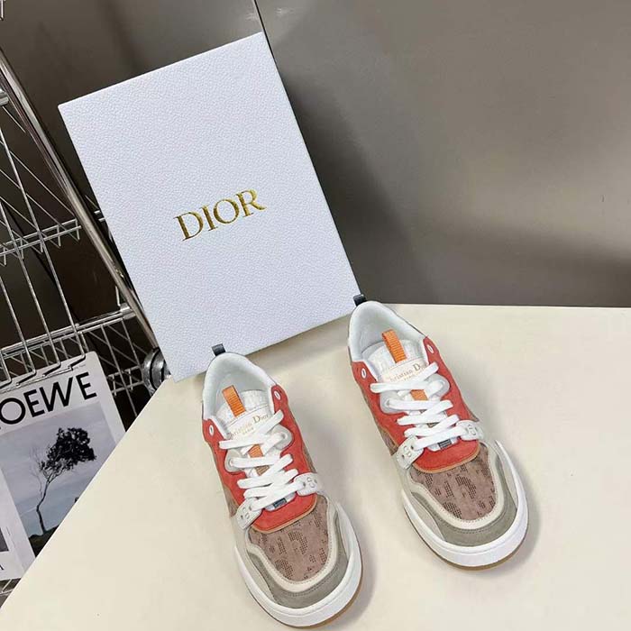 Dior Unisex CD Dior One Sneaker Beige Multicolor Calfskin Suede Calfskin Oblique