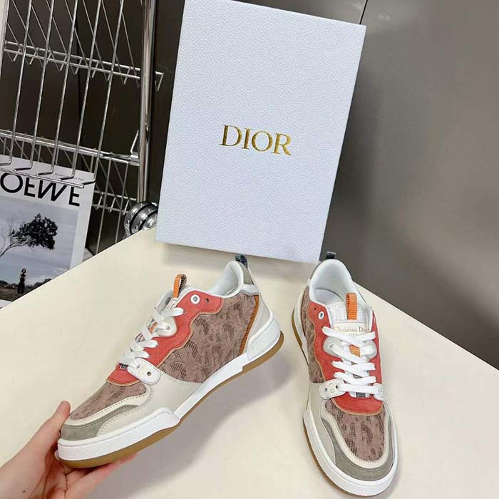 Dior Unisex CD Dior One Sneaker Beige Multicolor Calfskin Suede Calfskin Oblique