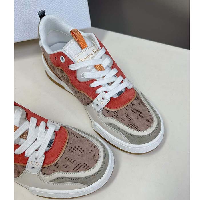 Dior Unisex CD Dior One Sneaker Beige Multicolor Calfskin Suede Calfskin Oblique