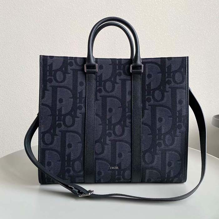 Dior Unisex CD East-West Tote Bag Black Maxi Dior Oblique Jacquard