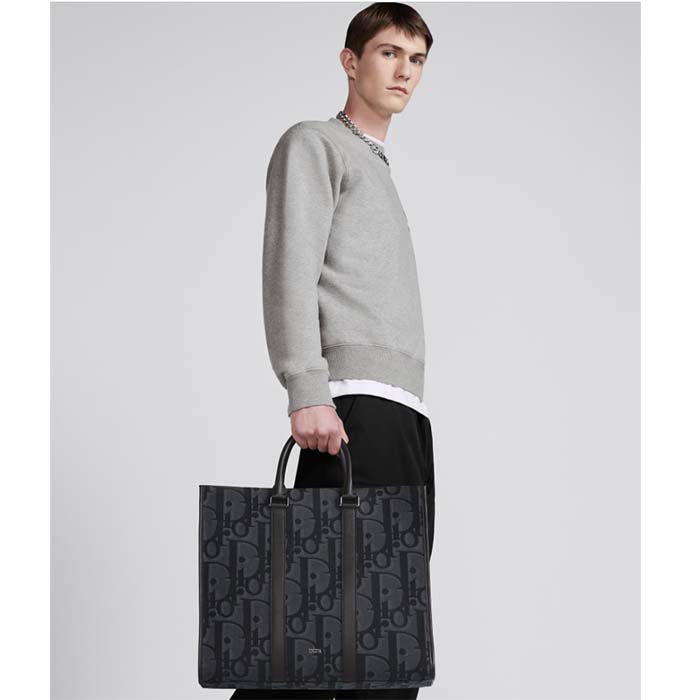 Dior Unisex CD East-West Tote Bag Black Maxi Dior Oblique Jacquard