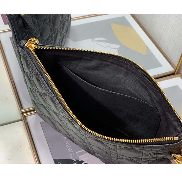 Dior Unisex CD Large Caro Daily Pouch Black Supple Cannage Calfskin