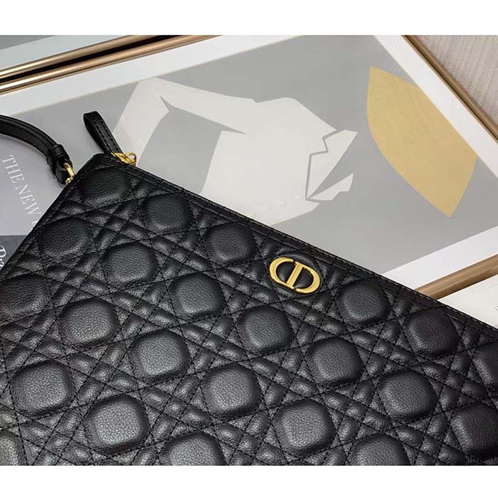 Dior Unisex CD Large Caro Daily Pouch Black Supple Cannage Calfskin