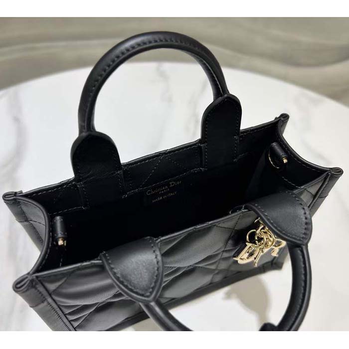 Dior Unisex CD Mini Dior Book Tote Black Macrocannage Calfskin