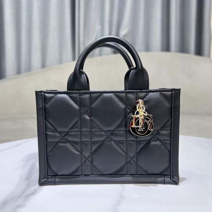 Dior Unisex CD Mini Dior Book Tote Black Macrocannage Calfskin