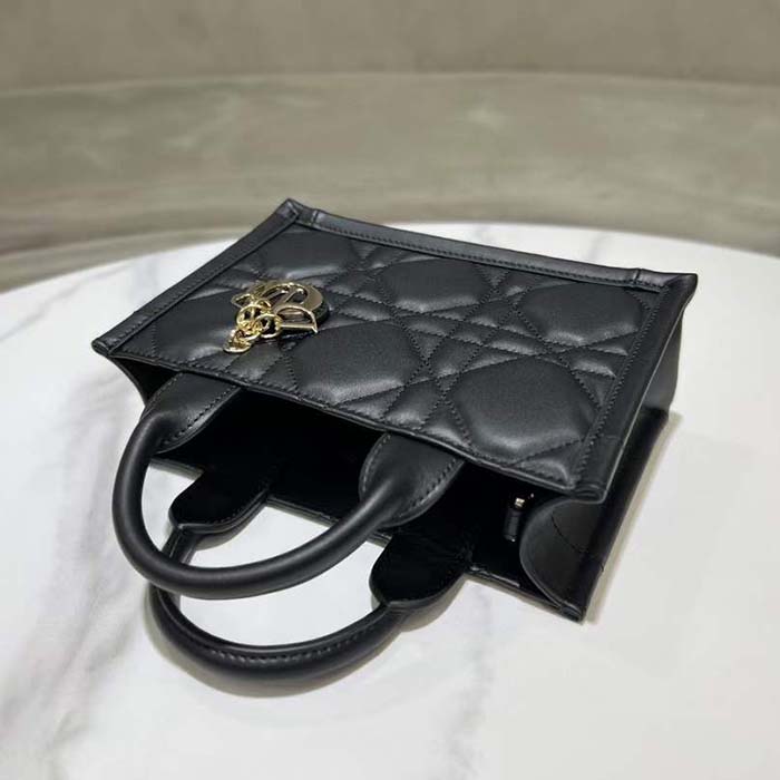 Dior Unisex CD Mini Dior Book Tote Black Macrocannage Calfskin
