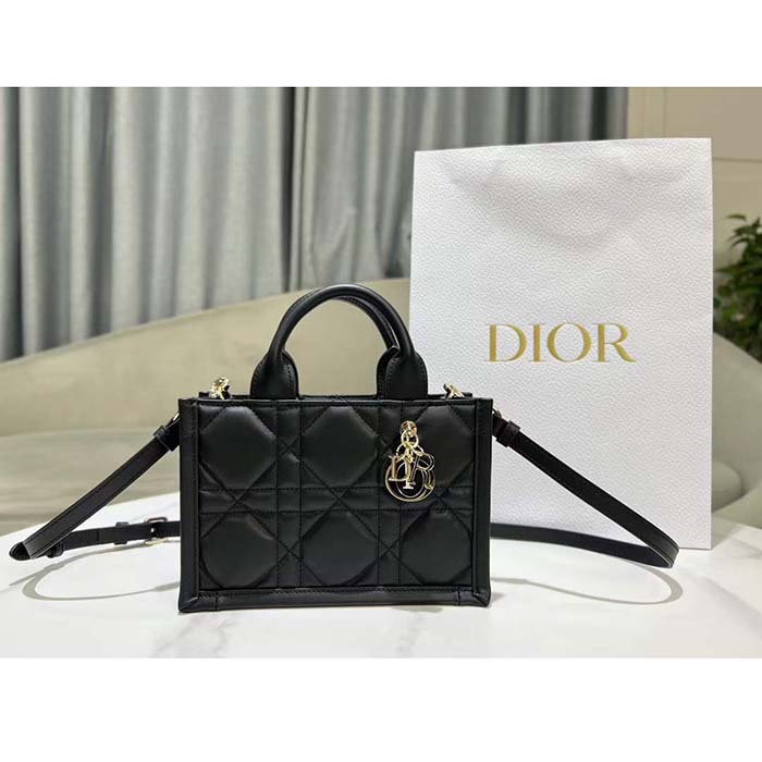 Dior Unisex CD Mini Dior Book Tote Black Macrocannage Calfskin