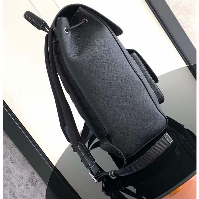 Dior Unisex CD Saddle Backpack Black Grained Calfskin Contrasting Topstitching