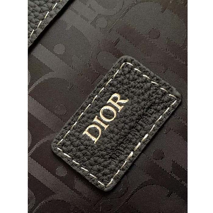 Dior Unisex CD Saddle Backpack Black Grained Calfskin Contrasting Topstitching