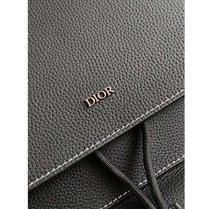 Dior Unisex CD Saddle Backpack Black Grained Calfskin Contrasting Topstitching