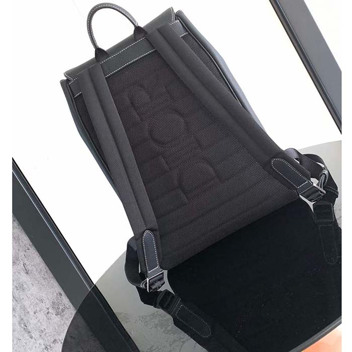 Dior Unisex CD Saddle Backpack Black Grained Calfskin Contrasting Topstitching