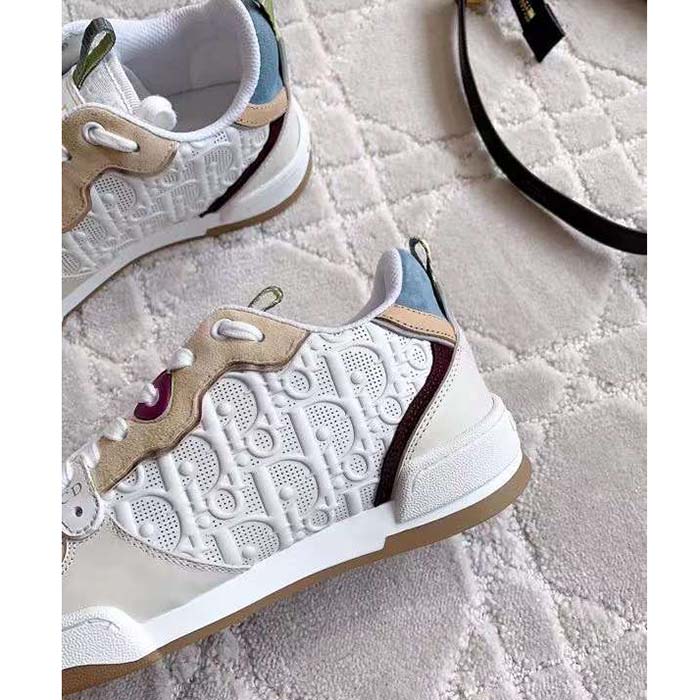 Dior Unisex Dior One Sneaker White Oblique Perforated Calfskin Multicolor Suede Calfskin