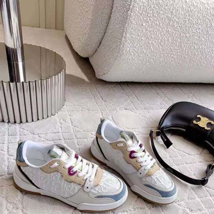 Dior Unisex Dior One Sneaker White Oblique Perforated Calfskin Multicolor Suede Calfskin