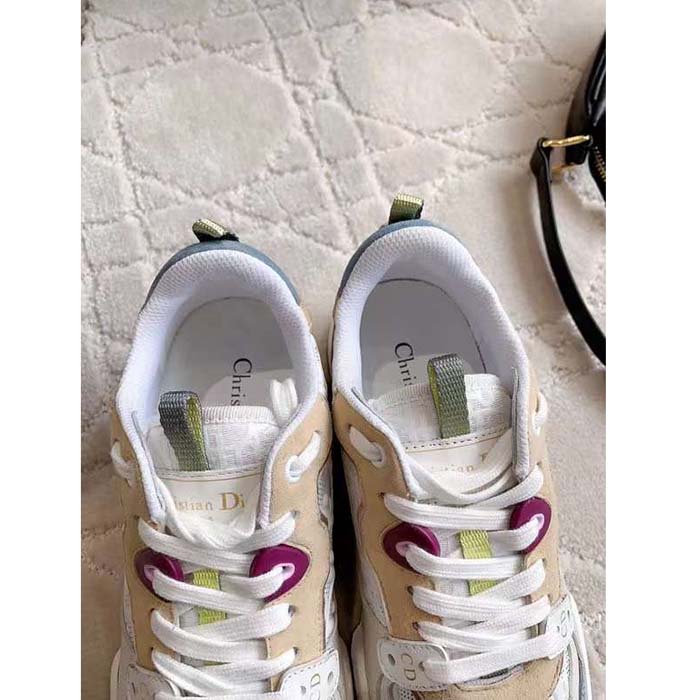 Dior Unisex Dior One Sneaker White Oblique Perforated Calfskin Multicolor Suede Calfskin