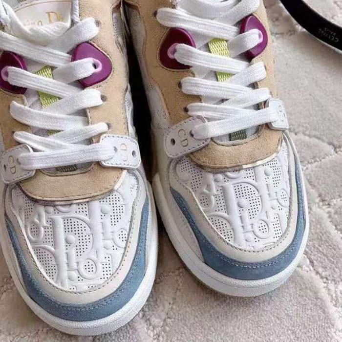 Dior Unisex Dior One Sneaker White Oblique Perforated Calfskin Multicolor Suede Calfskin