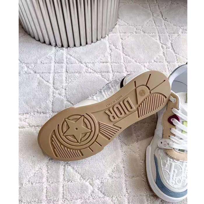 Dior Unisex Dior One Sneaker White Oblique Perforated Calfskin Multicolor Suede Calfskin