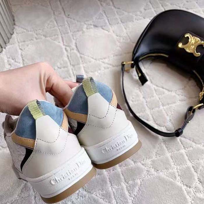 Dior Unisex Dior One Sneaker White Oblique Perforated Calfskin Multicolor Suede Calfskin