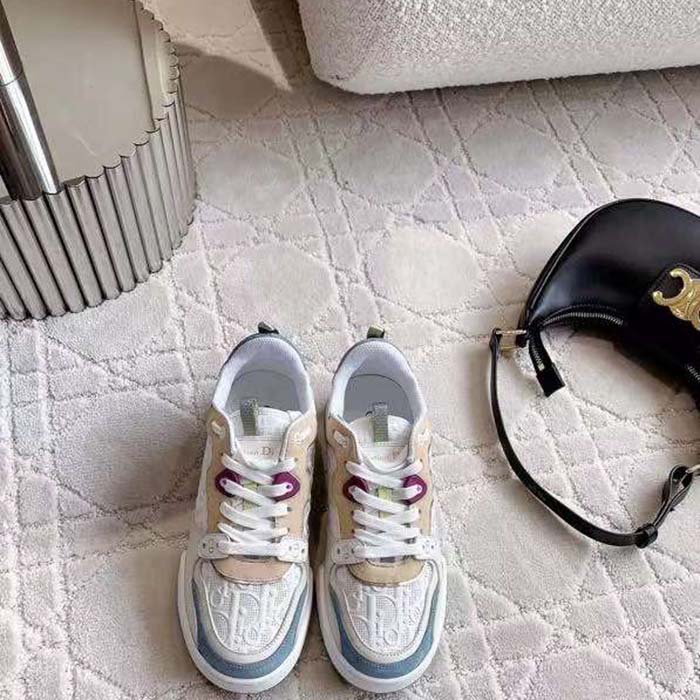Dior Unisex Dior One Sneaker White Oblique Perforated Calfskin Multicolor Suede Calfskin