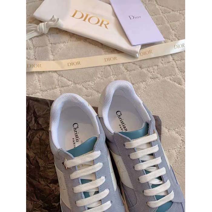 Dior Unisex Dior Star Sneaker Pastel Blue Suede Calfskin White Calfskin