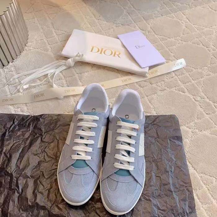 Dior Unisex Dior Star Sneaker Pastel Blue Suede Calfskin White Calfskin