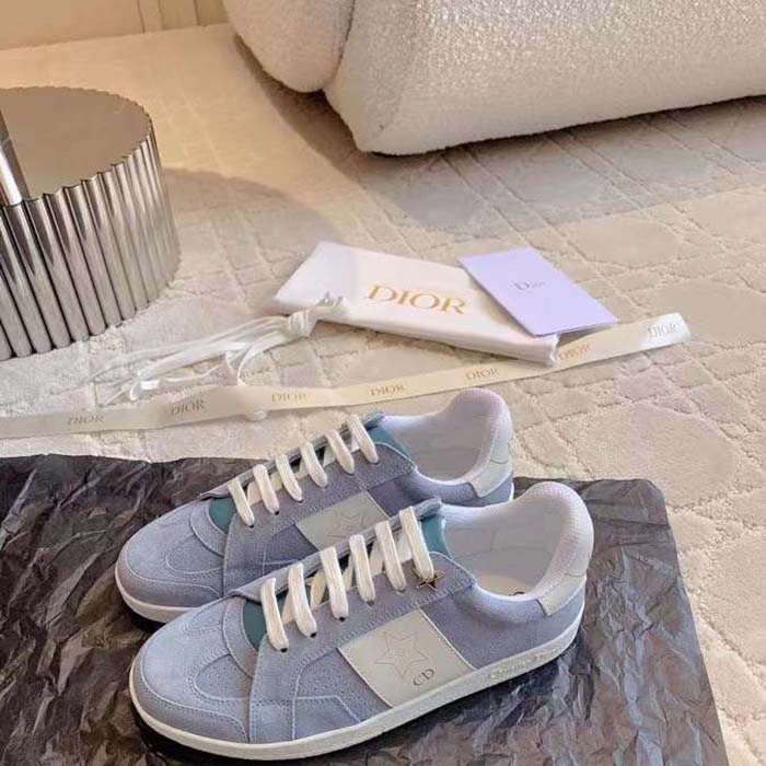 Dior Unisex Dior Star Sneaker Pastel Blue Suede Calfskin White Calfskin