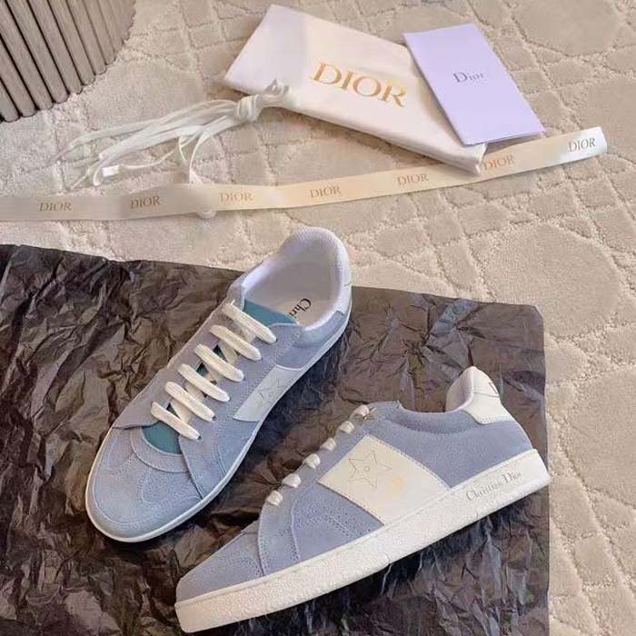 Dior Unisex Dior Star Sneaker Pastel Blue Suede Calfskin White Calfskin