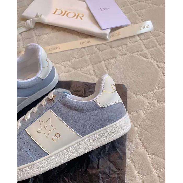 Dior Unisex Dior Star Sneaker Pastel Blue Suede Calfskin White Calfskin