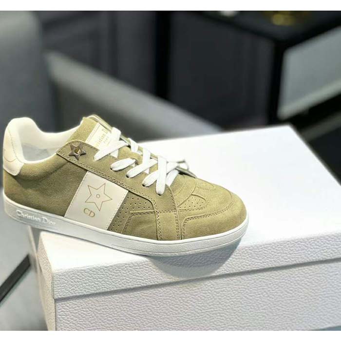 Dior Unisex Dior Star Sneaker Pastel Peyote Green Suede Calfskin and White Calfskin