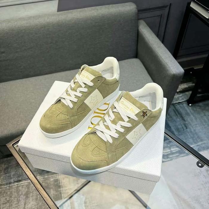 Dior Unisex Dior Star Sneaker Pastel Peyote Green Suede Calfskin and White Calfskin