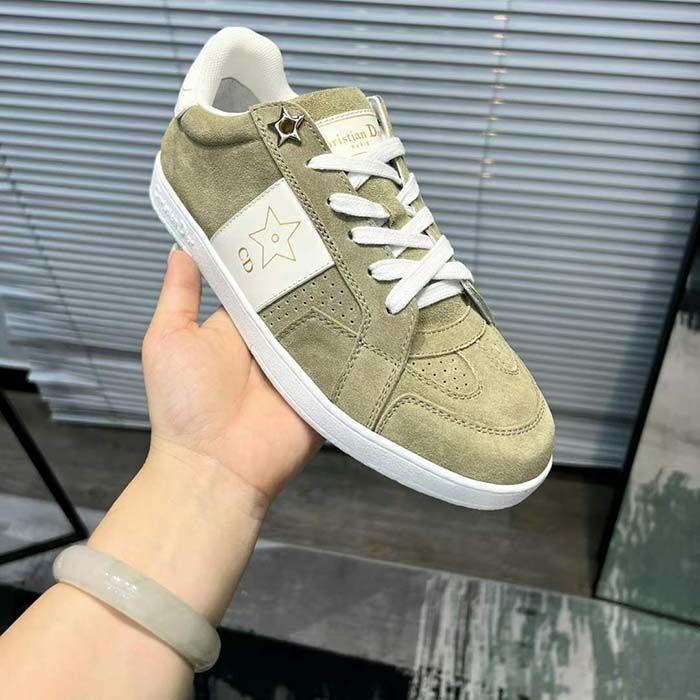 Dior Unisex Dior Star Sneaker Pastel Peyote Green Suede Calfskin and White Calfskin