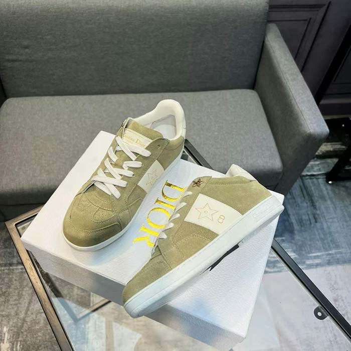 Dior Unisex Dior Star Sneaker Pastel Peyote Green Suede Calfskin and White Calfskin