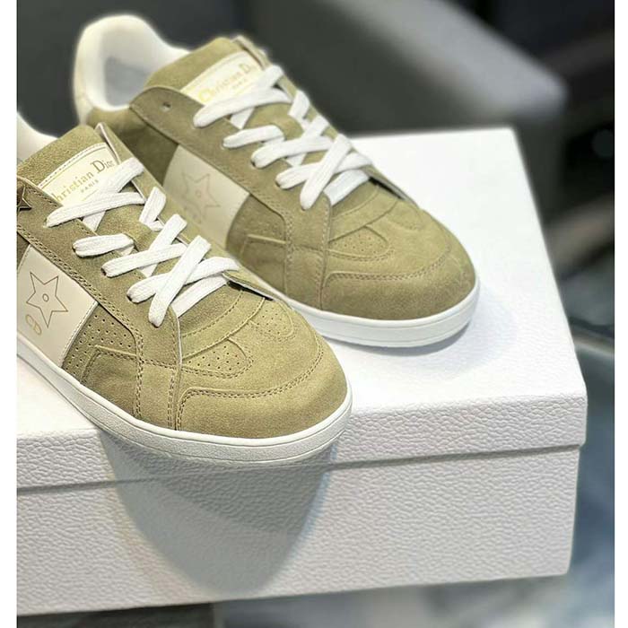 Dior Unisex Dior Star Sneaker Pastel Peyote Green Suede Calfskin and White Calfskin