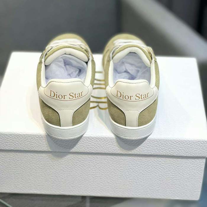 Dior Unisex Dior Star Sneaker Pastel Peyote Green Suede Calfskin and White Calfskin