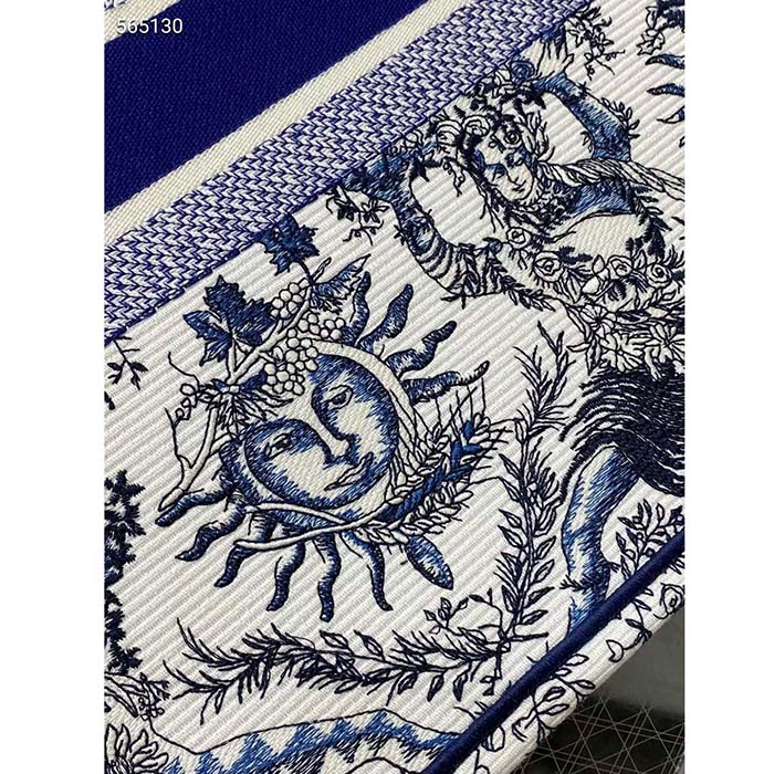 Dior Unisex Medium Book Tote White Navy Blue Toile De Jouy Soleil Embroidery