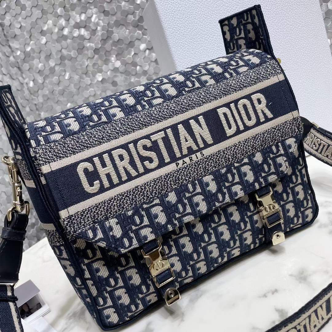 Dior Unisex Medium Diorcamp Bag Blue Dior Oblique Embroidery