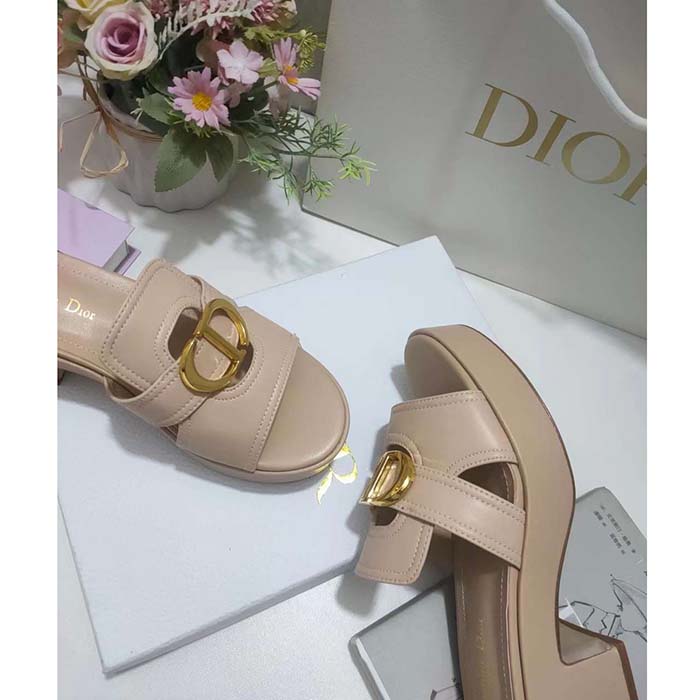 Dior Women CD 30 Montaigne Heeled Slide Powder Pink Calfskin
