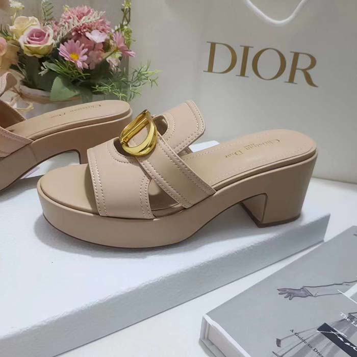 Dior Women CD 30 Montaigne Heeled Slide Powder Pink Calfskin