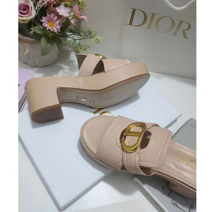 Dior Women CD 30 Montaigne Heeled Slide Powder Pink Calfskin