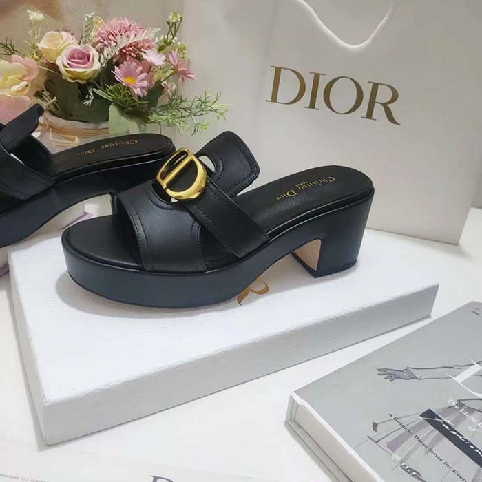 Dior Women CD 30 Montaigne Platform Slide Black Calfskin