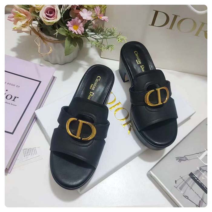 Dior Women CD 30 Montaigne Platform Slide Black Calfskin